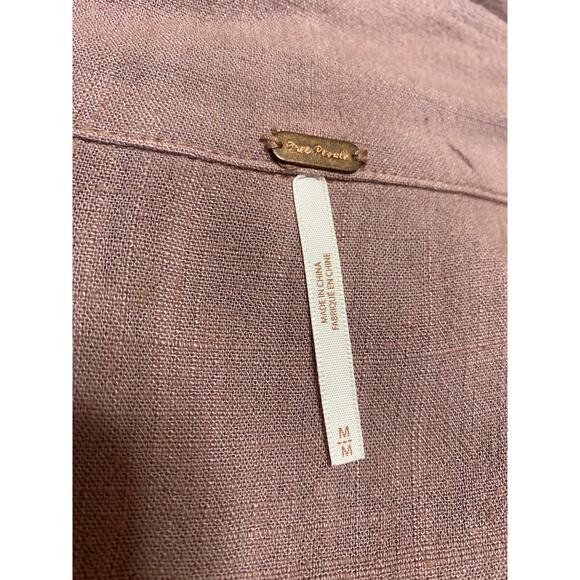 Free People Margot Pink Linen Short Sleeve Button Straight Leg Romper Jumpsuit M - Picture 4 of 5